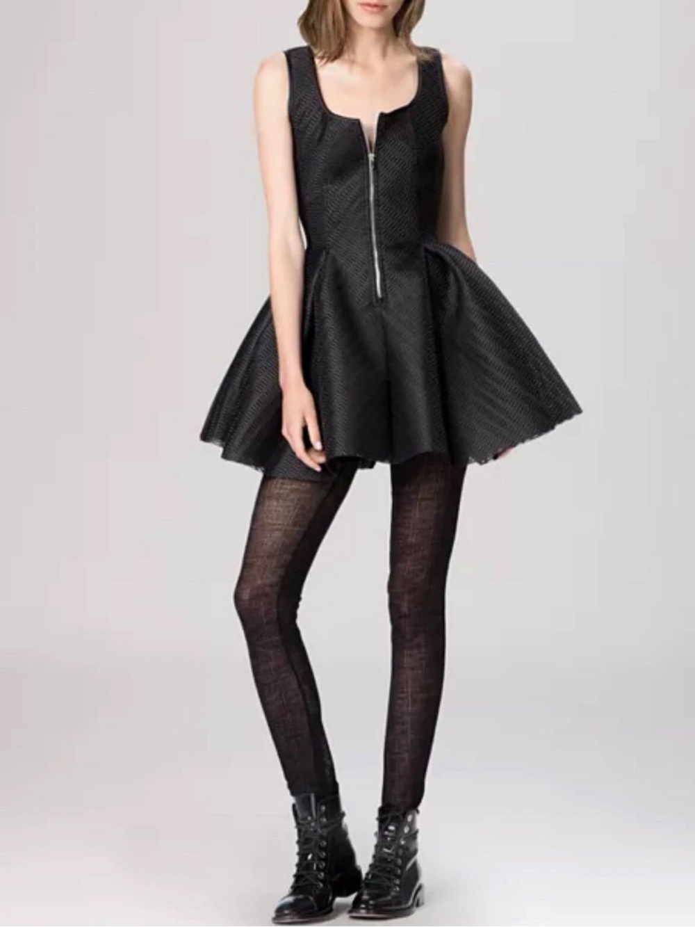 Maje Black Avant Garde Textured Mesh Fit & Flare Skater Dress Size 3 (US L/8-10)